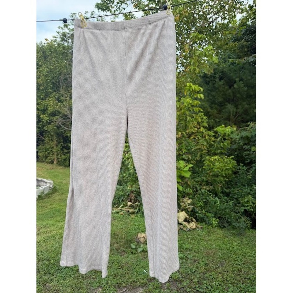 Cozy Minimalist Sonoma Maternity Ribbed Knit Pants M Tan Wide Leg Loungewear